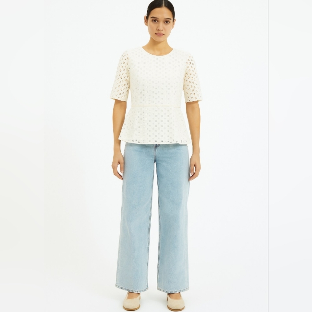 CWonder Ivory Eyelet Short Sleeve Peblem Blouse 4 Christian Siriano Romantic - Picture 13 of 14